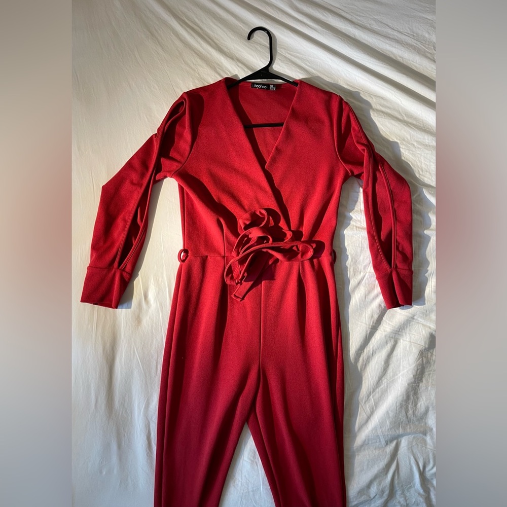 Boohoo red jumpsuit